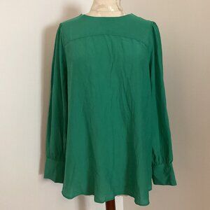 NWT LOFT MATERNITY PUFF SHOULDER BLOUSON SLEEVE SILKY BLOUSE TOP in GREEN M